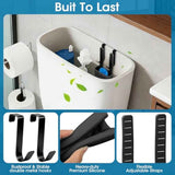 Adjustable toilet tank cleaning tablet holder with rustproof hooks and flexible silicone straps fits standard tanks