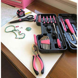 Apollo Tools Original 39 Piece General Household Tool Set in Toolbox Storage Case with Essential Hand Tools for Everyday Home Repairs, DIY and Crafts - Pink Ribbon - Pink - DT9706P