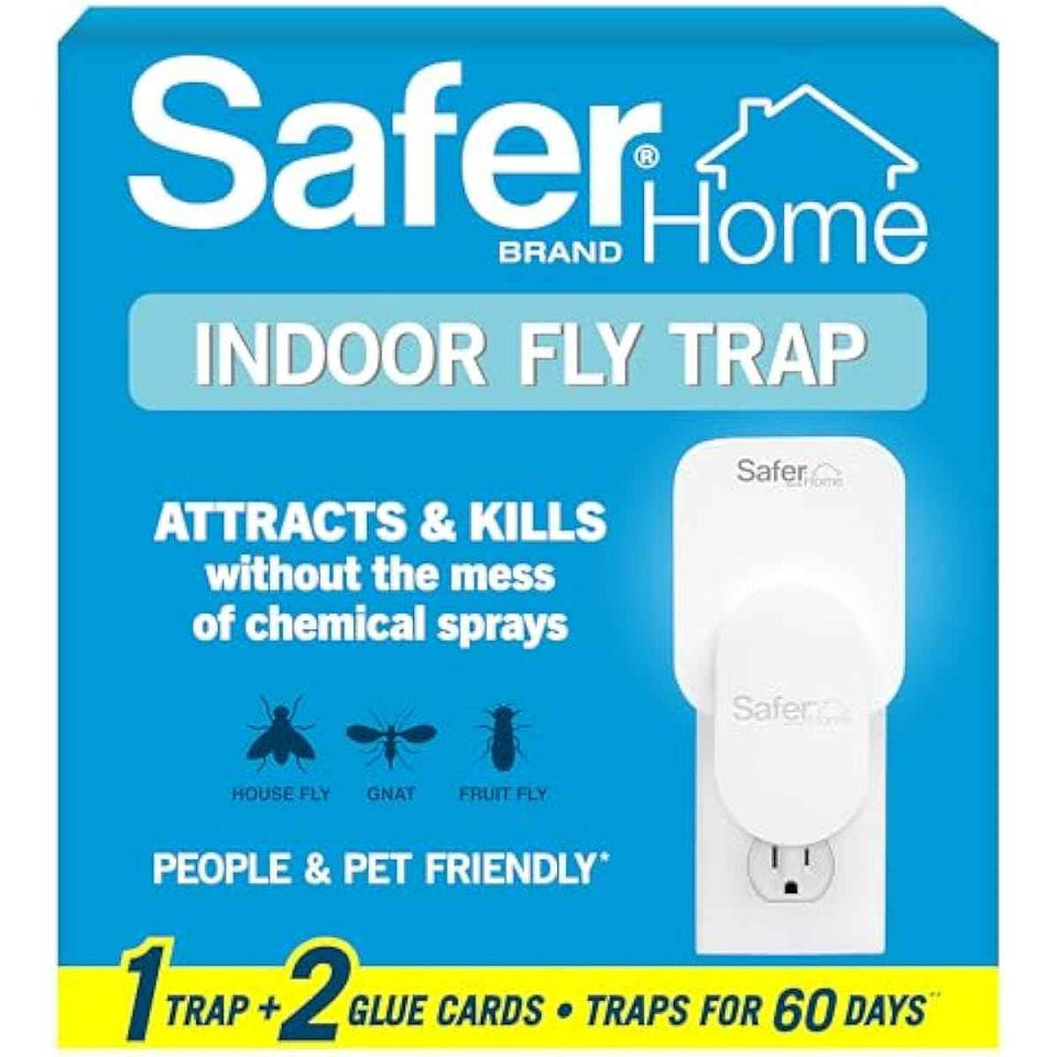 Safer Home SH502 Indoor Insect Trap - Plug-in Fruit Fly Trap for Indoors, 400 Sq Ft Protection, 2 Glue Cards Included