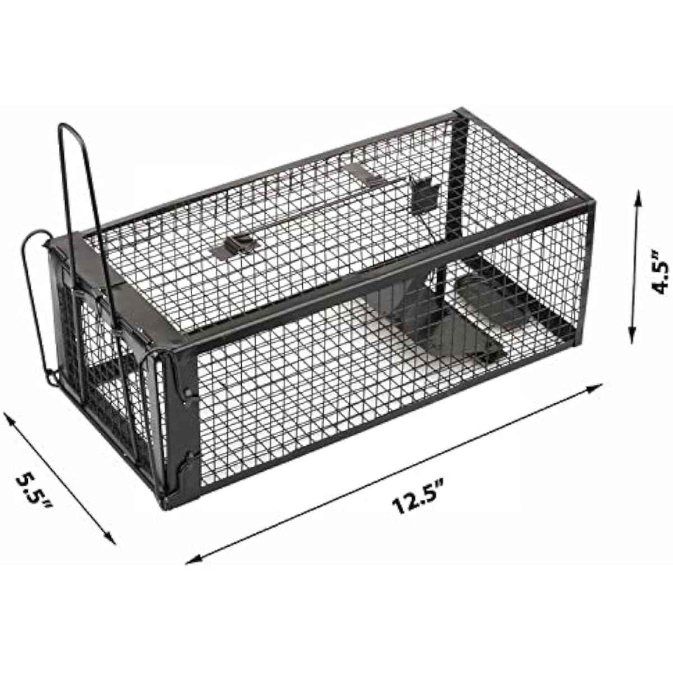 Black 2-pack humane live animal traps for indoors and outdoors - rats, mice, chipmunks, voles and similar-size animals