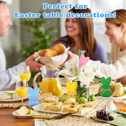 Easter Décor, 4 Pcs Wooden Peep Bunny Decorations for Tiered Tray, Mantel, Farmhouse, Cute Spring Signs for Home, Office, Party Supplies