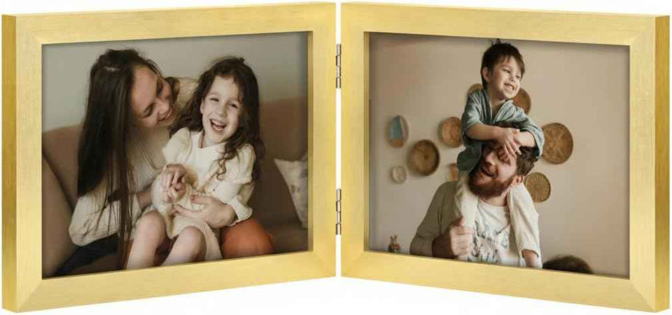 decorUhome Double 4x6 Picture Frame Vertical, Engineered Wood Bifold Photo Frame with Plexiglass for Tabletop Display, 4x6, Black