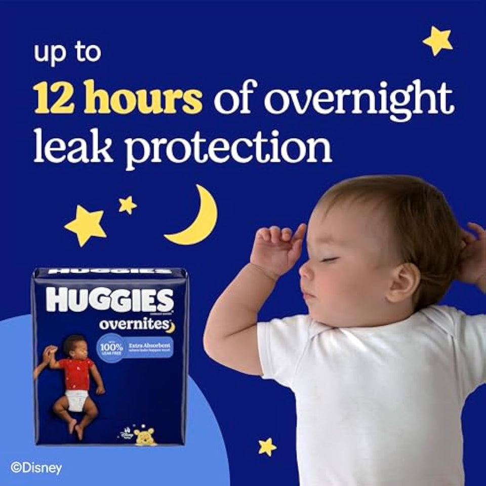 Huggies Overnites Size 5 Overnight Diapers, 50 Ct, 27+ lbs, Disney Designs