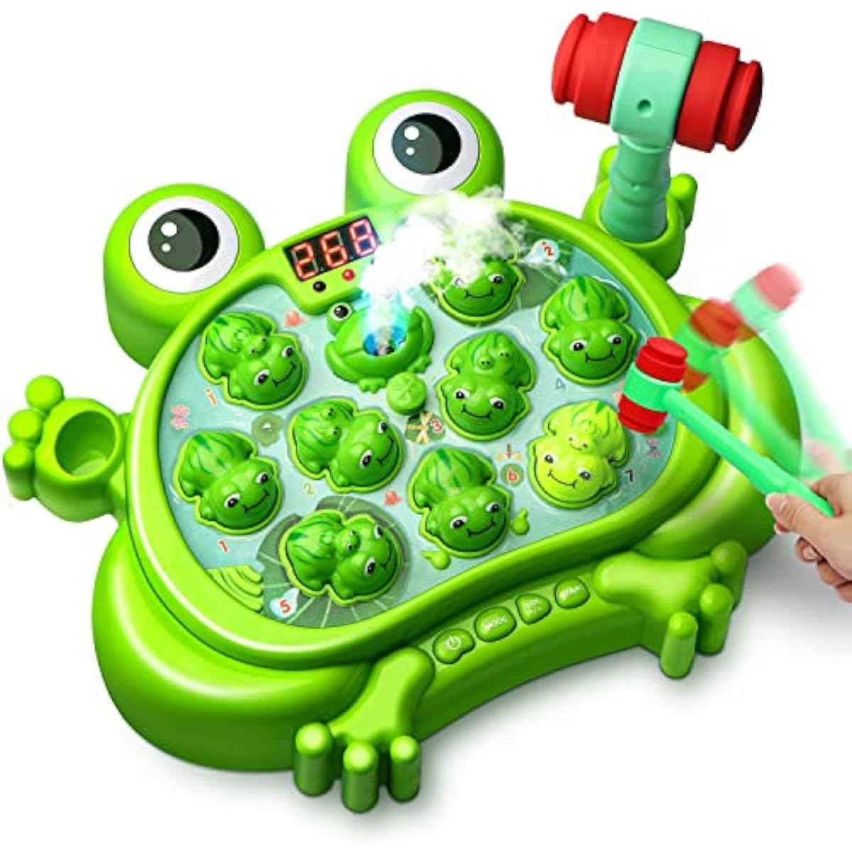 HopeRock Toys for 2 3 4 5 Year Old Boy,Toddler Toys Age 2-4, Whack A Frog Game,with 5 Modes,45 Levels,9 Music Spray and Light-up, Baby Toy Gifts for Early Learning, Birthday Gift for Toddler Boy Toys