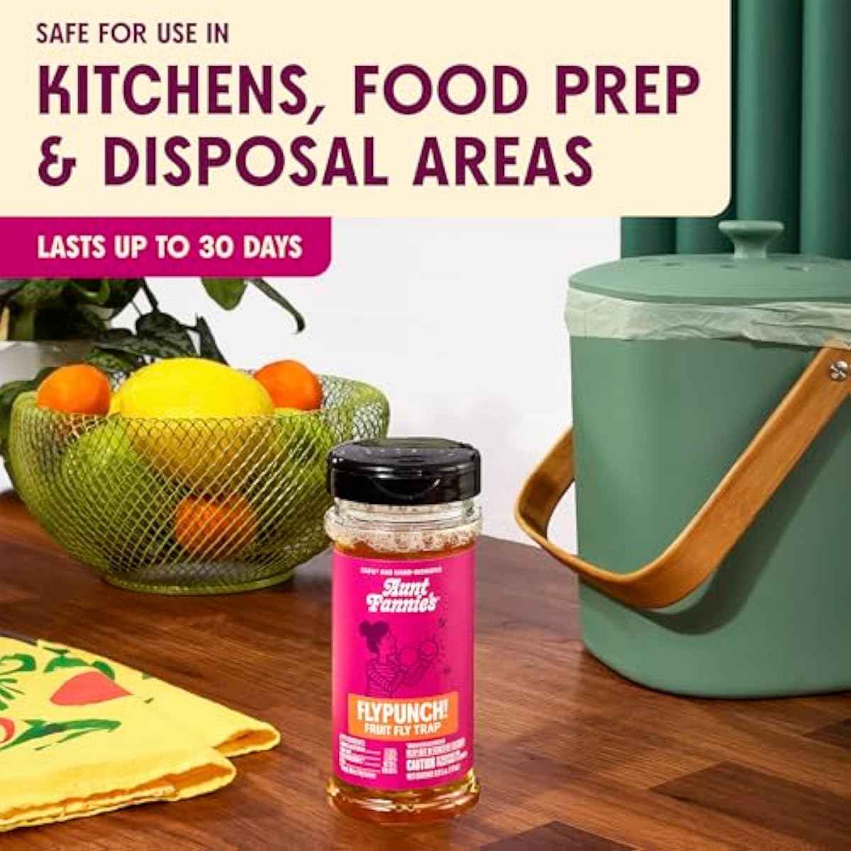 Aunt Fannie's FlyPunch Fruit Fly Trap for Indoor and Kitchen Use, Ready to Use, Made with Plant Based Ingredients, Safe Near Food, Each Bottle Lasts Up to 30 Days, Pack of 2