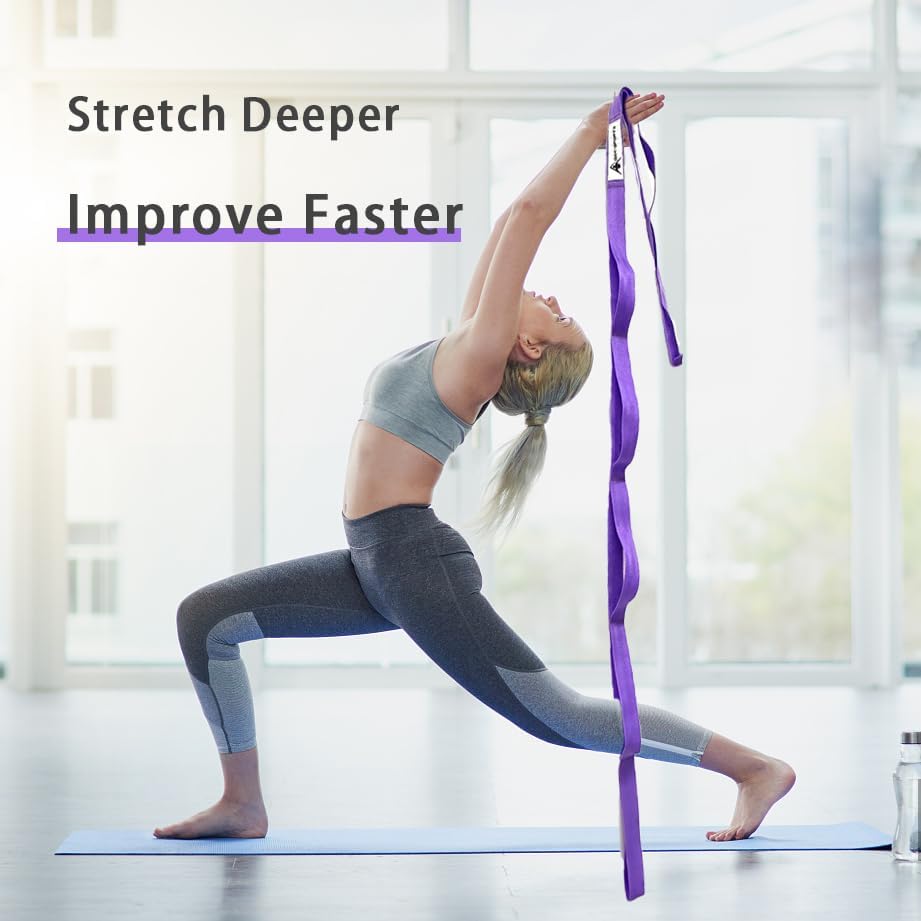 Stretching Strap Yoga Strap with Loops, Stretch Straps for Physical Therapy, Non-Elastic Exercise Strap for Pilates, Dance and Gymnastics with Workout Guide