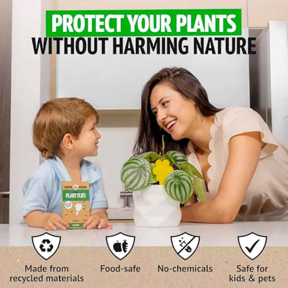 Super Ninja Fungus Gnat Traps - 30 Pack, Highly Effective Gnat Traps for House Indoor, Yellow Sticky Trap for Plants, Non-Toxic & Nature-Friendly, Up to 3 Months