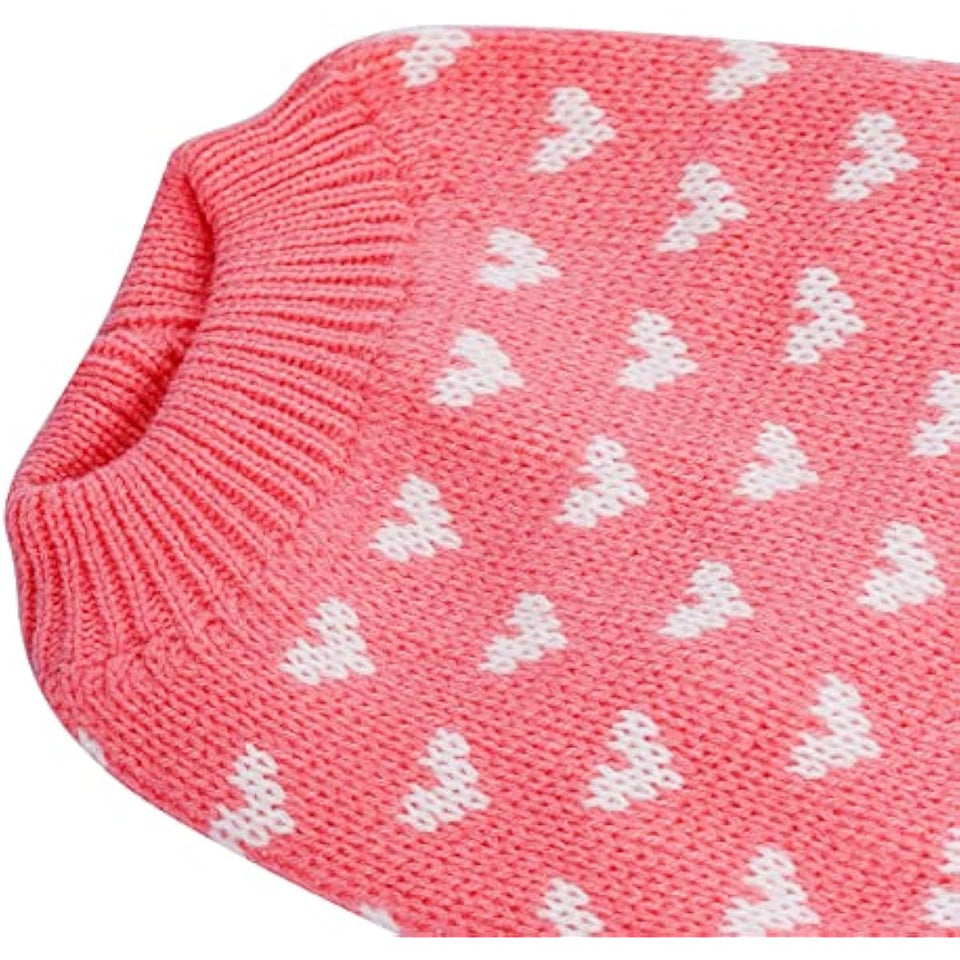 Dxhycc pink heart puppy sweater for small cats and dogs, soft warm winter pet clothes, size S