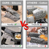 KEGOUU Oven Mitts and Pot Holders 6pcs Set, Kitchen Oven Glove High Heat Resistant 500 Degree Extra Long Oven Mitts and Potholder with Non-Slip Silicone Surface for Cooking (Grey)