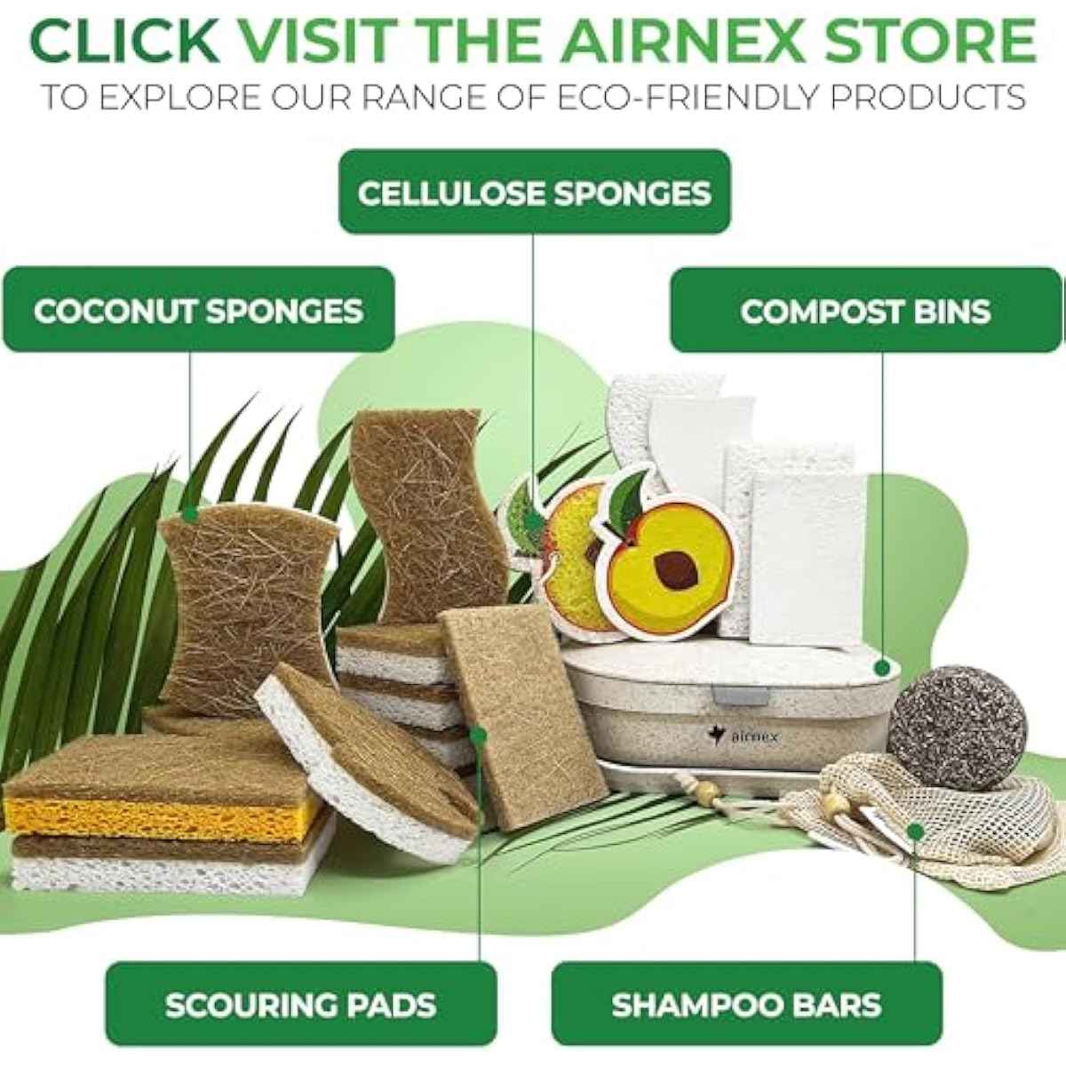 Biodegradable Natural Kitchen Sponge - Compostable Cellulose and Coconut Walnut Scrubber Sponge (12 Pack)