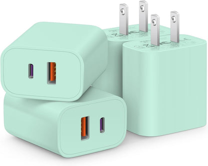 [4 Pack] USB C Charger Block Fast Charging Multiport Adpater [PD 20W USB-C & QC 3.0 USB-A Port] for i Phone 17/16/15/14/13/12/11/X/8, i Pad, Galaxy, Google, Galaxy & More - Zynora