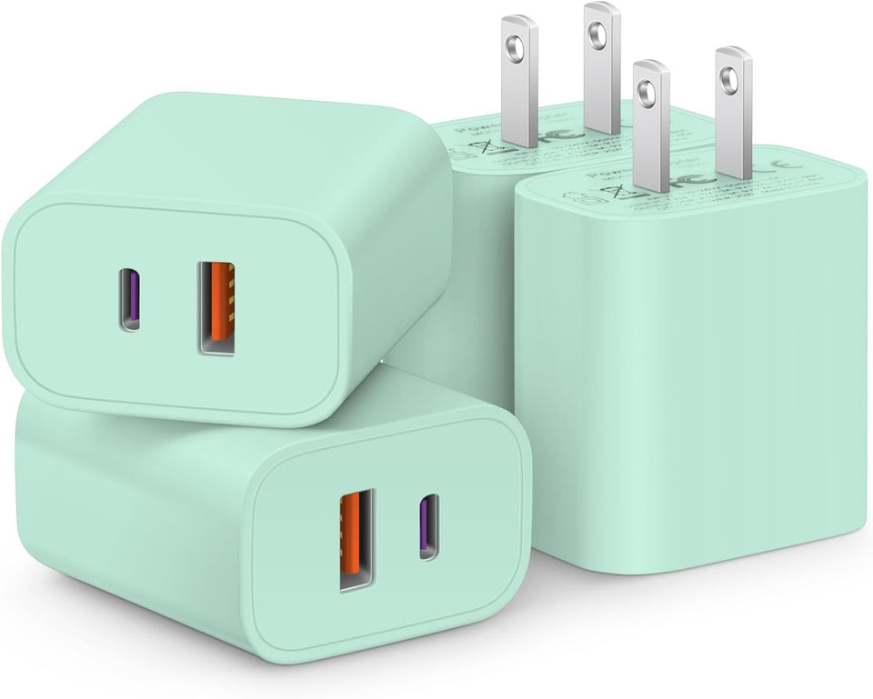 [4 Pack] USB C Charger Block Fast Charging Multiport Adpater [PD 20W USB-C & QC 3.0 USB-A Port] for i Phone 17/16/15/14/13/12/11/X/8, i Pad, Galaxy, Google, Galaxy & More - Zynora