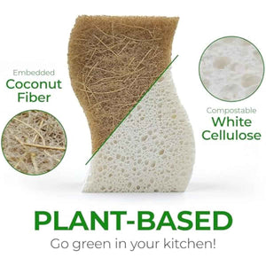Natural Compostable Cellulose Coconut Walnut Kitchen Sponges 12 Pack Gentle Eco Friendly Daily Cleaning