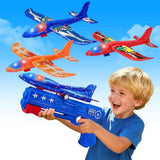 3 pack airplane launcher toys 2 flight modes led foam glider catapult planes outdoor kids flying toys birthday gifts 3+ year old