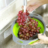 Qimh Collapsible Colander Set of 3 Round Silicone Kitchen Strainer Set - 2 pcs 4 Quart and 1 pcs 2 Quart- Perfect for Draining Pasta, Vegetable and fruit (green,blue, purple)