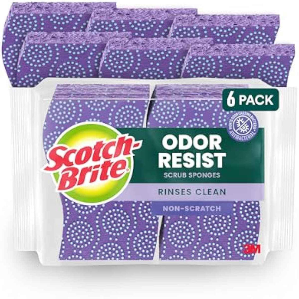 Scotch-Brite odor resist non-scratch scrub sponges 6 pack dishwasher antibacterial multipurpose kitchen cleaning