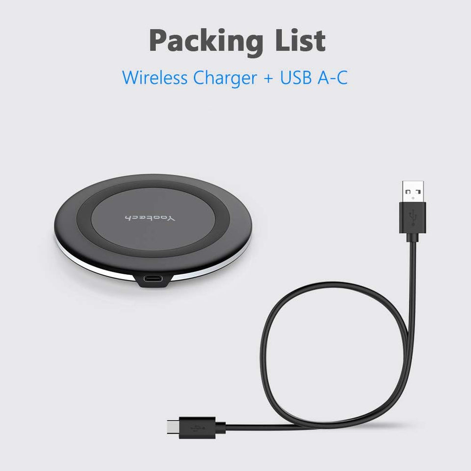 Yootech 10W wireless charging pad for iPhone 17/17 Pro and Samsung Galaxy S25/S24/S23, compatible with AirPods Pro 3