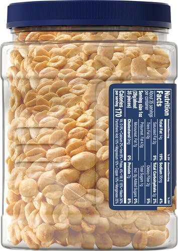 PLANTERS Salted Peanuts Cocktail, Party Snack, Plant-Based Protein, After School Snack, Roasted in Peanut Oil, Salted Nuts, Snacks for Adults, Bulk Nuts, Kosher, 2.19lb Jar