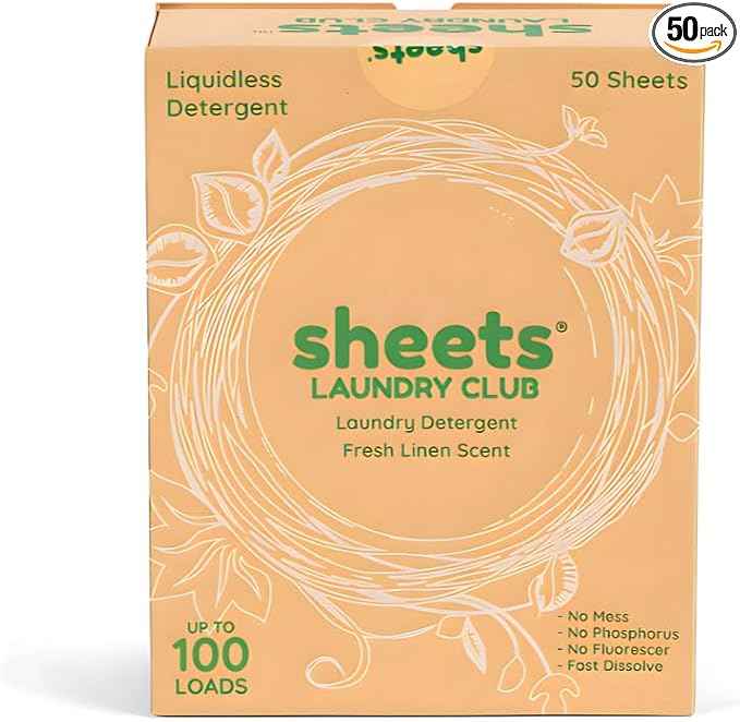 Sheets Laundry Club - Liquidless Laundry Detergent Sheets, 100 Loads - Fresh Linen Scent, Eco-Friendly, Quick-Dissolving Formula