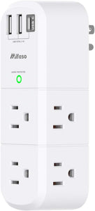 mifaso 3 sided swivel rotating plug surge protector with 6 ac multi plug wall outlets and 3 usb ports