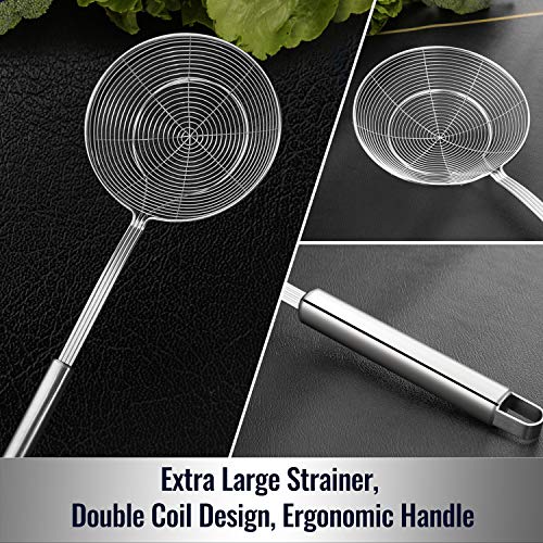 Hiware Solid Stainless Steel Spider Strainer Skimmer Ladle, Kitchen Utensils Wire Strainer Pasta Spoon, 7 Inch
