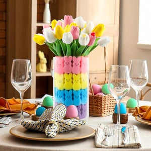 Easter Decorations Easter Decor 15pcs Artificial Tulips with 48pcs Bunnies Vase Filler Spring Decor Home Indoor Decoration Centerpieces for Tables