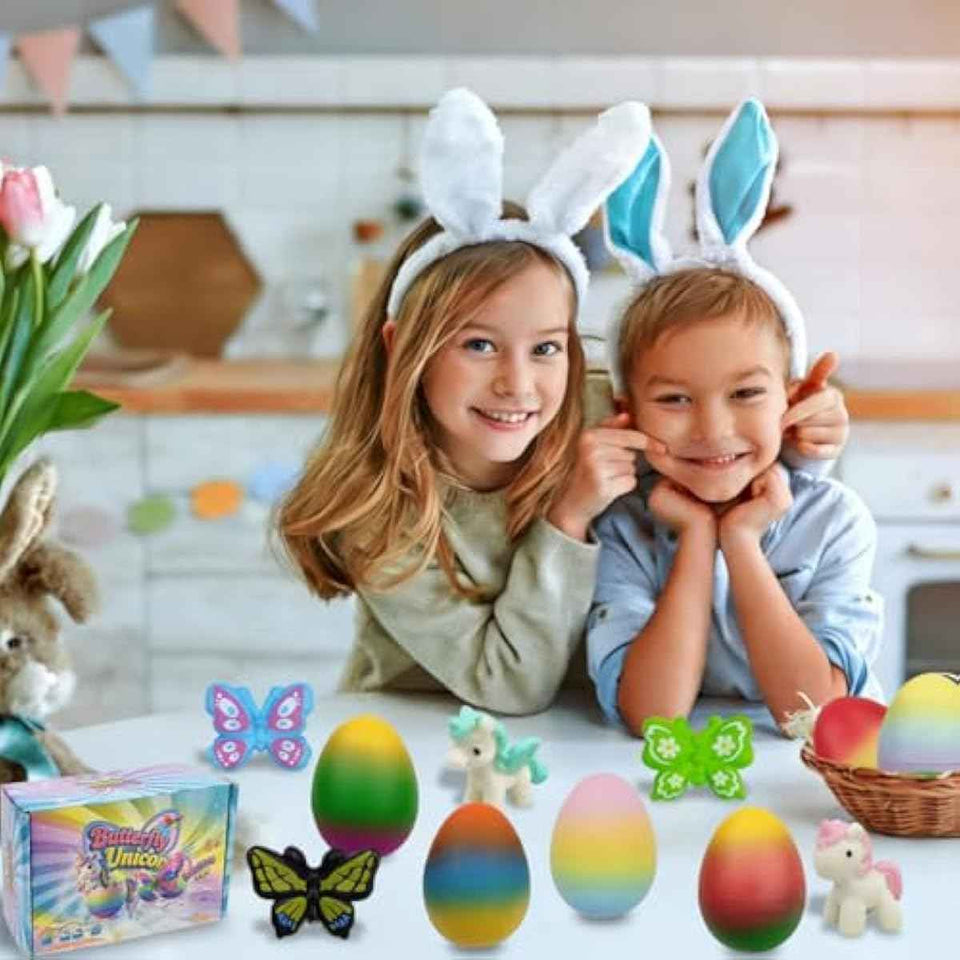 JoFAN 6 Pack Butterfly Unicorn Hatching Surprise Eggs Easter Eggs for Kids Boys Girls Easter Basket Stuffers Gifts Birthday Party Favors Fillers