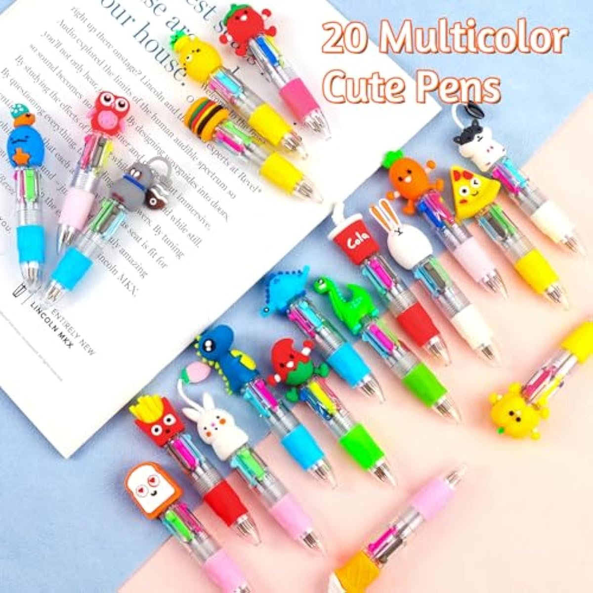 CZWZ 20Pcs Mini Multicolor Pens in One 4-in-1 Cute Pens Bulk for Kids, Fun Kawaii Ballpoint Pens for Birthdays and Children's Party Favors Gifts Teacher School Supplies