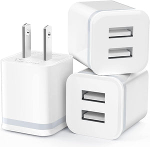 LUOATIP 3-Pack 2.1A 5V Dual Port Cube Power Adapter Plug Block for iPhone and Android Phones