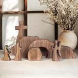 Nerosun wooden Easter resurrection scene and cross decoration set for religious home office tabletop