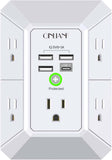 Wall Charger, Surge Protector, QINLIANF 5 Outlet Extender with 4 USB Charging Ports, 3-Sided 1680J Power Strip Multi Plug Adapter Spaced for Home Travel Office