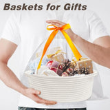Pro Goleem Small Woven Easter Basket with Gift Bags and Ribbons Durable Burr Baskets for Gifts Empty Small Rope Basket for Storage 12"X 8" X 5" Baby Toy Baskets with Handles, White