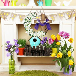 He is Risen Wooden Wreaths for Front Door - Christian Jesus Lily Flowers Ornaments Hanging Crafts - Spring Home Farmhouse Party Porch Decor