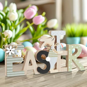 Farmhouse-style Wooden Bunny Easter Decorations for Home Indoor Tiered Tray Display