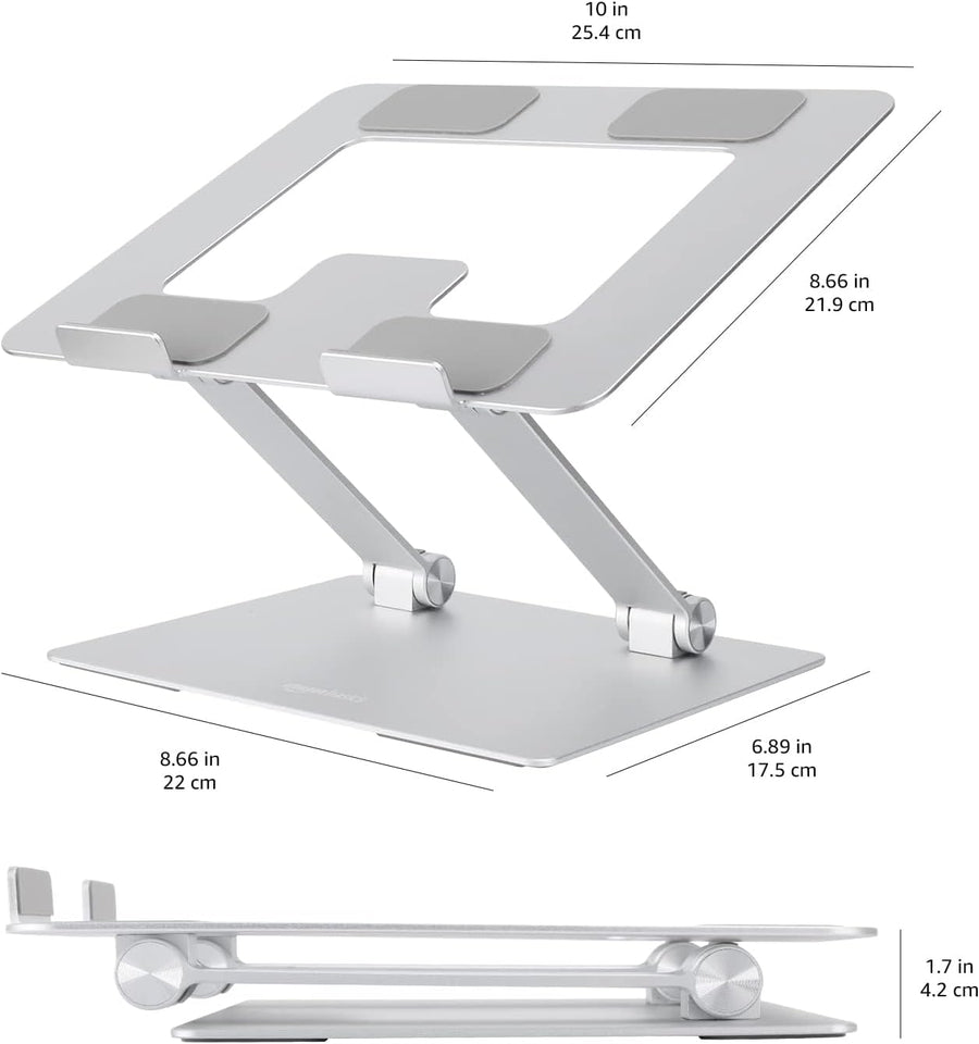 Sturdy and Portable Ergonomic Laptop Stand for Desk, Adjustable Riser, Fits all Laptops and Notebooks up to 17.3 Inch, Silver, 10 x 8.7 x 6 in