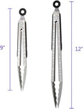 304 Stainless Steel Tongs, 9" and 12" Set, Sturdy Grilling and Barbeque Tongs with Ergonomic Grip, Black