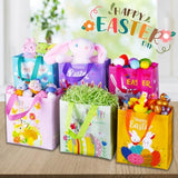 exun happy easter gift bags with handles, bunny carrot chick designs, reusable non-woven treat bags for party favors, gift wrapping, easter basket container, 6-pack, 9.1×8.7×4.5 inch