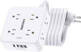 Surge Protector Power Strip - CHCORE 5Ft Braided Extension Cord with 8 Outlets with 4 USB (2 USB C) Charging Ports, Flat Plug Multi Plug Outlet Extender Charging Station for Home Office, ETL, White
