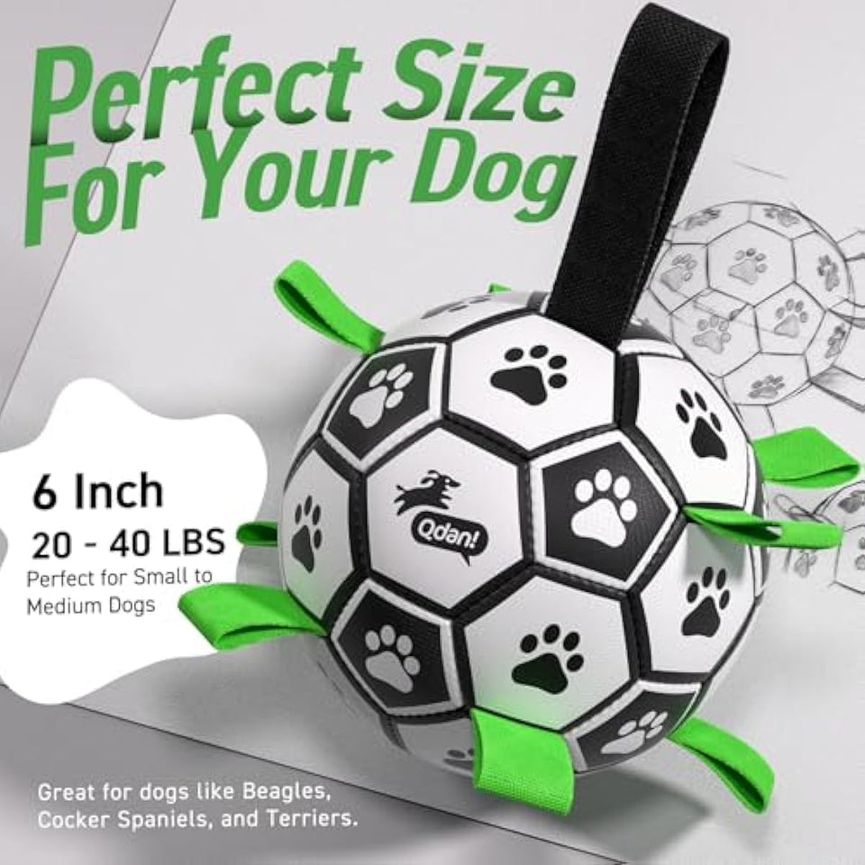Qdan dog toys 6 inch world cup dog soccer ball with straps for small medium pet outdoor play