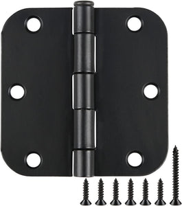 30 Pack Rounded Matte Black Door Hinges 3.5 Inch 5/8" Radius Interior 3 1/2" Flat Iron Bifold Residential Standard Bedroom Indoor for Doors 3 ½"Hardware Control H