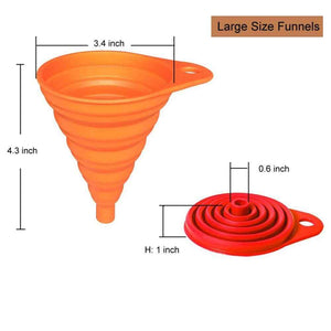 kongnai kitchen funnel set 4 pack, small and large, food-grade silicone collapsible funnels for liquid transfer