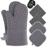 Oven Mitts and Pot Holders 6pcs Set with Non-Slip Silicone Surface, Grey