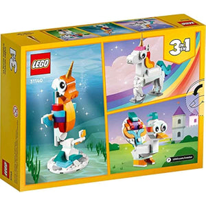 LEGO Creator 3 in 1 Magical Unicorn Toy, Transforms to Seahorse to Peacock, Rainbow Animal Figures, Unicorn Gift for Grandchildren, Girls and Boys, Buildable Toys, 31140