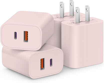 [4 Pack] USB C Charger Block Fast Charging Multiport Adpater [PD 20W USB-C & QC 3.0 USB-A Port] for i Phone 17/16/15/14/13/12/11/X/8, i Pad, Galaxy, Google, Galaxy & More - Zynora