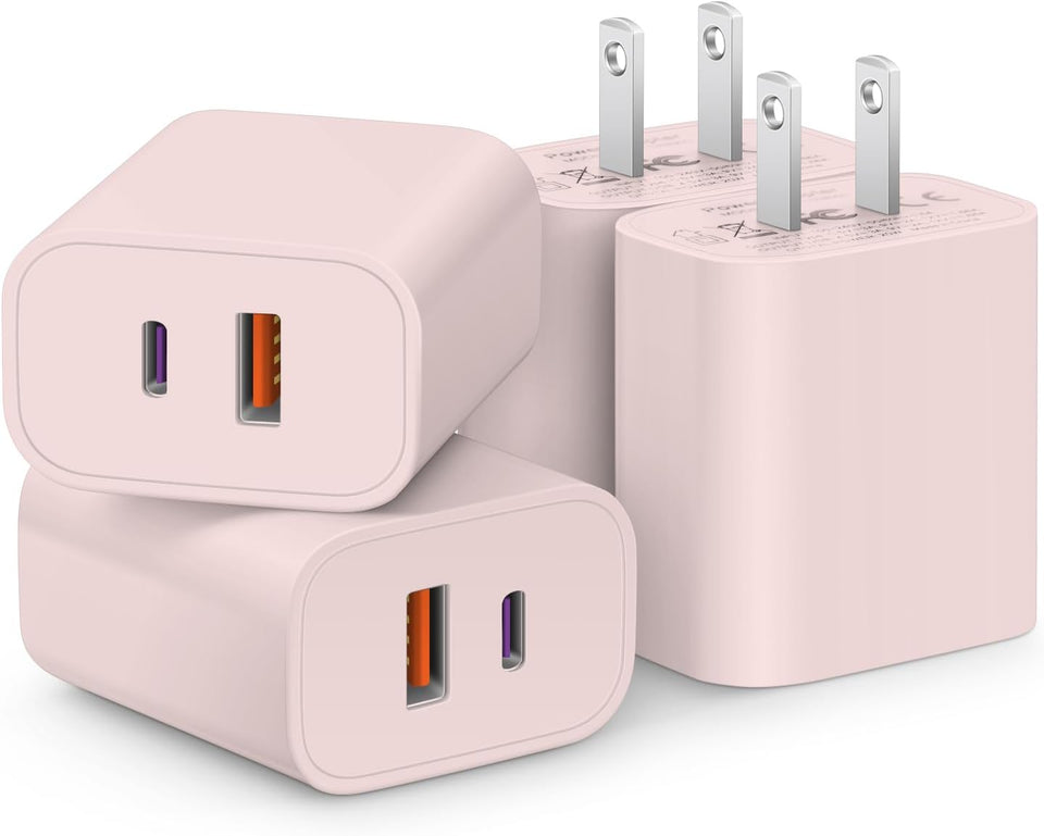 [4 Pack] USB C Charger Block Fast Charging Multiport Adpater [PD 20W USB-C & QC 3.0 USB-A Port] for i Phone 17/16/15/14/13/12/11/X/8, i Pad, Galaxy, Google, Galaxy & More - Zynora