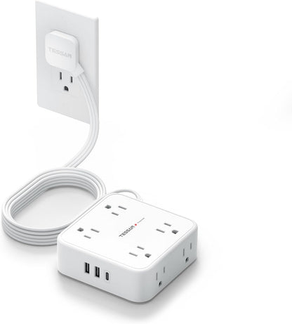 TESSAN 5 Ft flat plug extension cord with 3 USB, 8 outlets, 900J surge protection for office, dorm room essentials