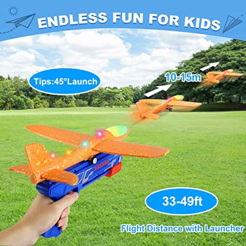 Fuwidvia airplane launcher toys, 3-pack, 13.2'' LED foam glider planes, 2 flight modes, outdoor fun for kids 4-12 years old, blue, green, orange