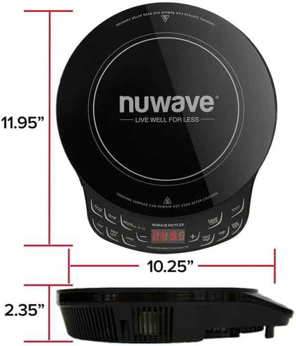 NUWAVE Flex Precision Induction Cooktop, 10.25” Shatter-Proof Ceramic Glass, 6.5” Heating Coil, 45 Temps, 3 Wattage Settings, 9” Duralon Ceramic Pan
