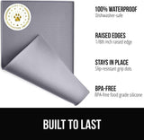 GORILLA GRIP 100% Waterproof Raised Edge BPA Free Silicone Pet Feeding Mat, Dog Cat Food Mats Contain Spills Protects Floors, Placemats for Cats and Dogs Water Bowl, Pets Accessories 18.5x11.5 Gray