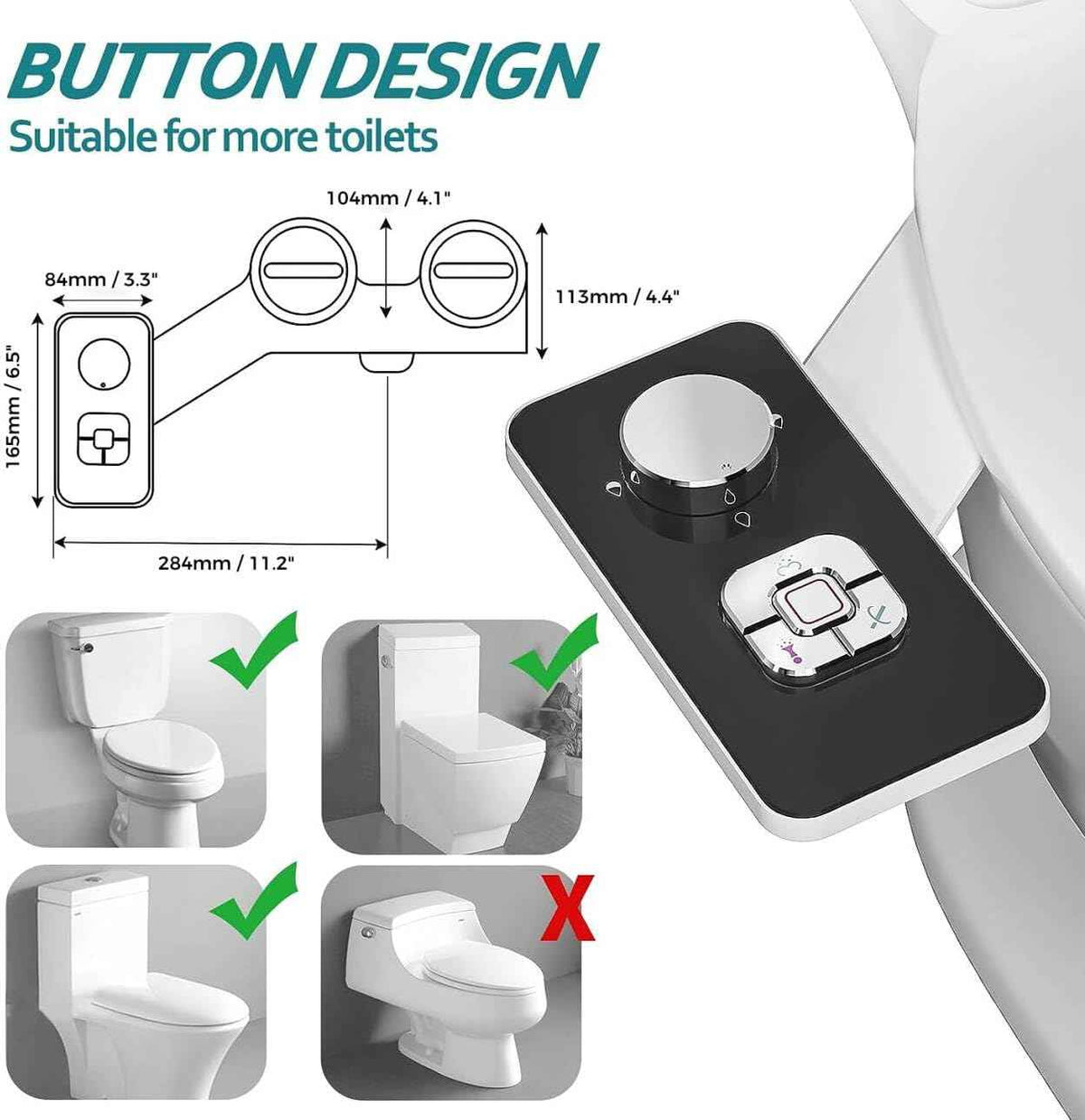 SAMODRA Bidet Attachment, Non-Electric Cold Water Bidet Toilet Seat Attachment with Pressure Controls, Retractable Self-Cleaning Dual Nozzles for Frontal & Rear Wash - Black
